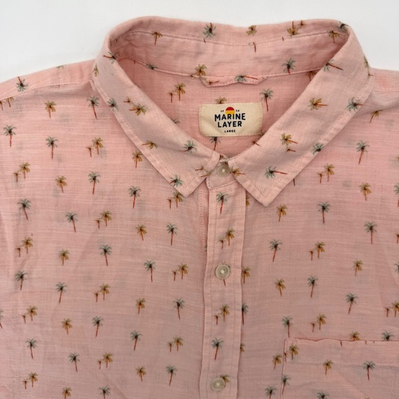 Marine Layer Other - Marine Layer Button Down Men Large Pink Palm Tree Embroidered Short Sleeve 14244